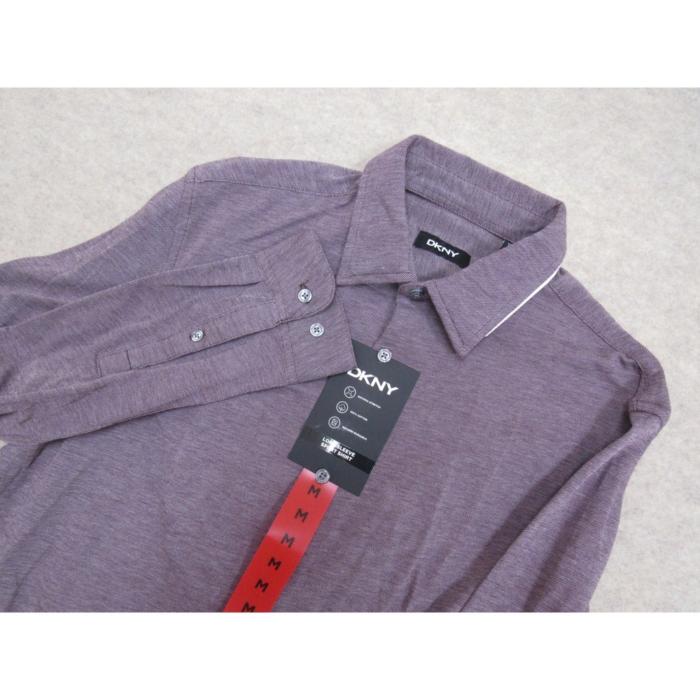 DKNY Mens Long Sleeve Sport Shirt Burgundy Red Cotton Natural Stretch Size M NWT